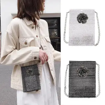 

Flower Rhinestone Shoulder Messenger Handbags Women Chain Crossbody Bags Crystal Clutch Bags Wedding Purse Bag