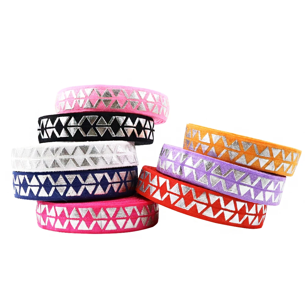 

David accessories 5/8'' 16mm flower argyle silver foil FOE Elastic Stretch ribbon 50 yards,DIY handmade materials,50Yc3065