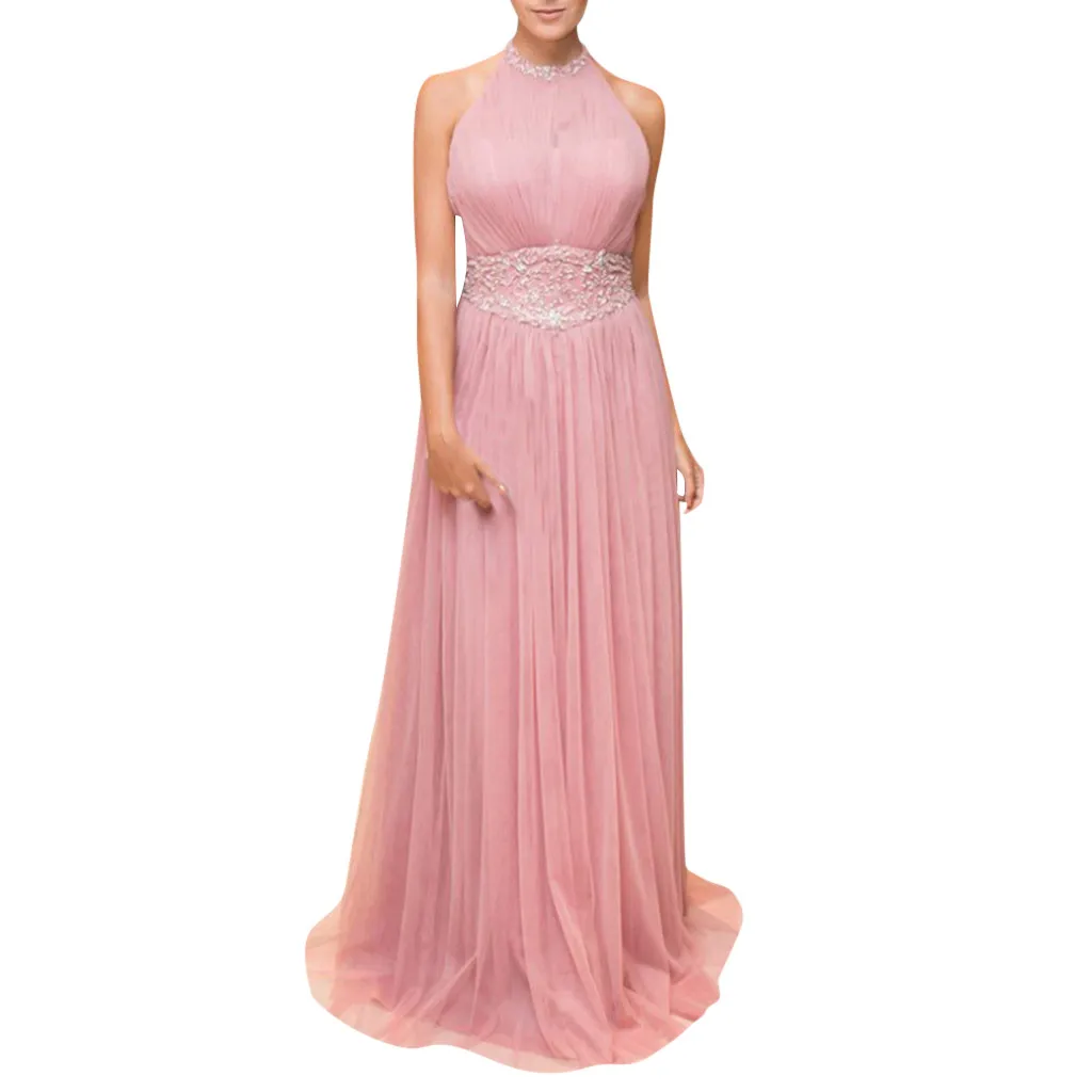 

2019 Summer Women Mesh maxi dress Chiffon Sequin Solid Color lace Sleeveless Long Party Elegant Mesh Gauze Gown Sexy Party Dress