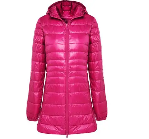 Fitaylor зимнее теплое длинное пальто для женщин Ультра светильник 90% белый утиный пух куртка женская с капюшоном свободного покроя размера плюс S-6xl пуховик - Цвет: Rose red