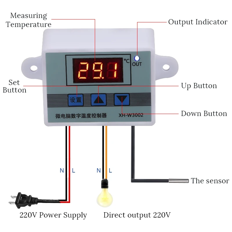 XH-W3002 светодиодный цифровой регулятор температуры переменного тока 110 В 220 в 12 В 24 в термостат регулятор 10 А переключатель охлаждения