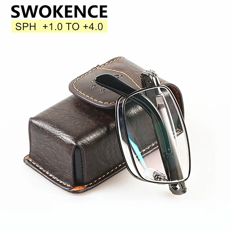 Skup SWOKENCE ekskluzywne marki oprawki ze stopu anti zmęczenie żywiczne soczewki składane okulary do czytania kobiety mężczyźni składane okulary starczowzroczne R116