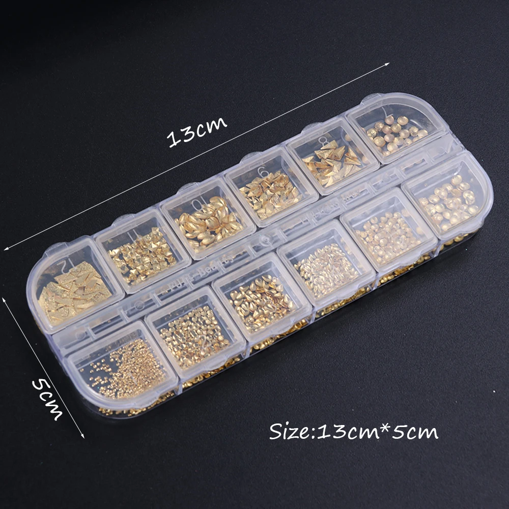 1 Box Gold Silver 3D Nail Art Metal Steel Beads Rivets Frame Seashell Mixed Shape Nail Jewelry DIY Manicure Accessories LA772 (3)