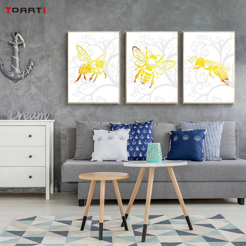 

Cartoon Animal Prints Posters Yellow Bee Canvas Painting Modern Wall Art Pictures For Kids Nursery Bedroom Home Decoration