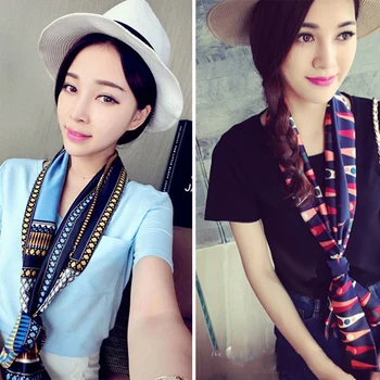 

2019 HRM Korean Spring and winter long scarf wild female chiffon silk scarf small decorative scarf spring and summer trend