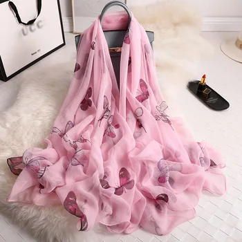 

Women Silk Scarf Butterfly Print Shawls Wraps Lady Foulard Beach Scarves Pashmina Summer Spring Travel Scarfs