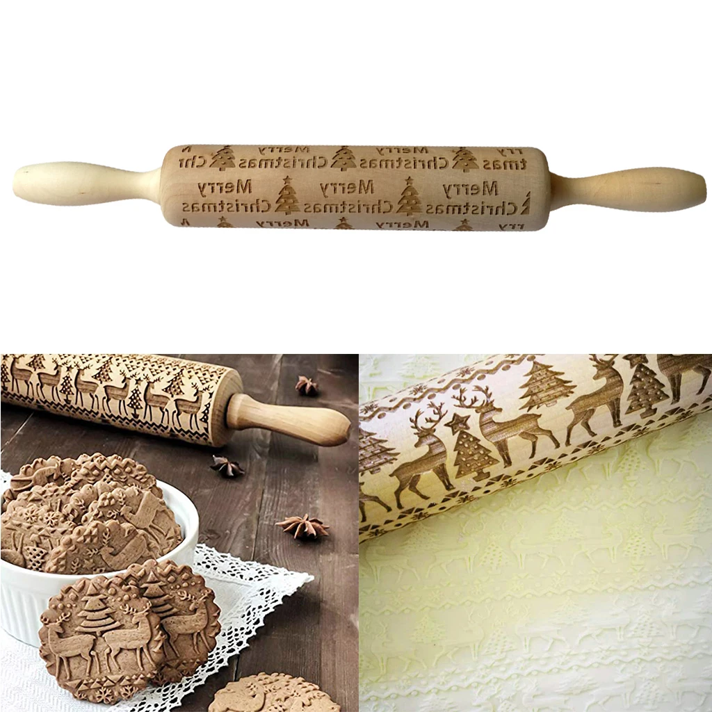 Wooden Merry Christmas Rolling Pin Engraved Rolling Pin Embossed Rolling Pin