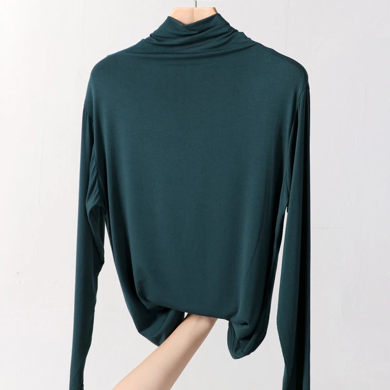 100% cotton long sleeve Solid Turtleneck t-shirt women high stretch slim tops spring autumn skinny