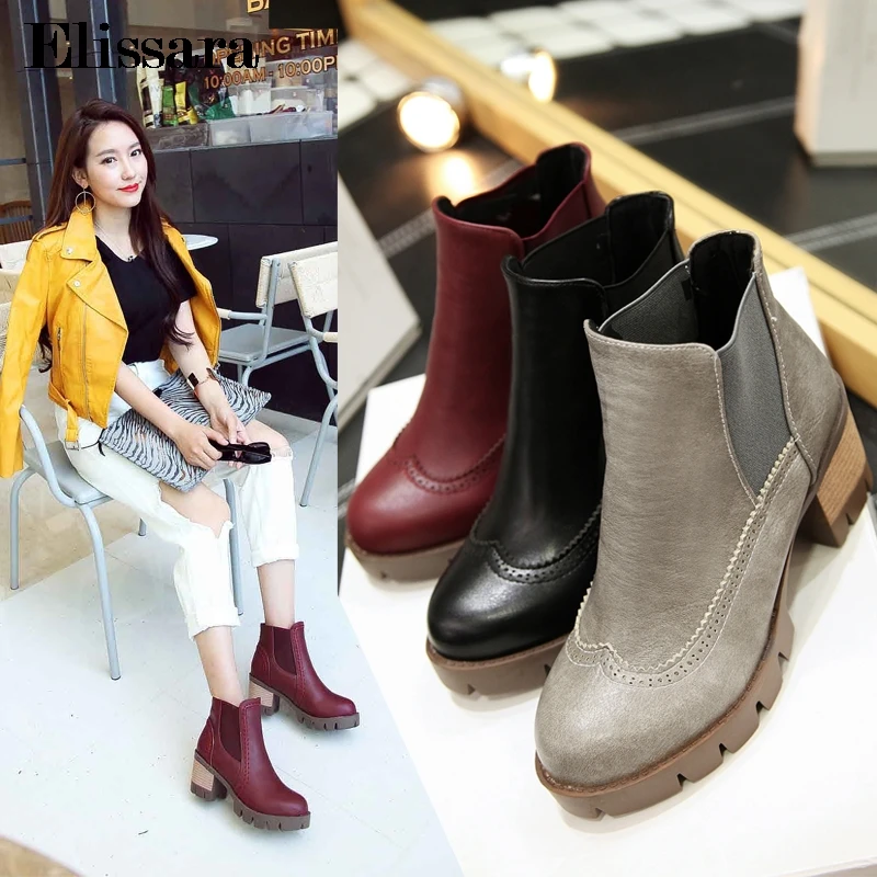 

Women Fashion New High Heels Ankle Boots Shoes Woman Round Toe Black Heels Platform Ankle Boots Shoes Size 34-43 Elissara