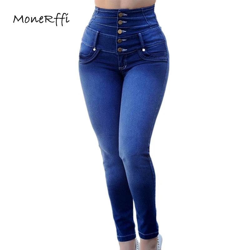 

MoneRffi Women's Denim Jeans Slim Casual High Waist Pencil Pants Plus Size Street Trousers pantalon femme 2019 3XL