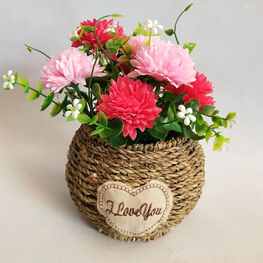 

1pc Flower Basket Portable Straw Handmade Practical Rustic Garden Household Flower Basket Flower Art Vase