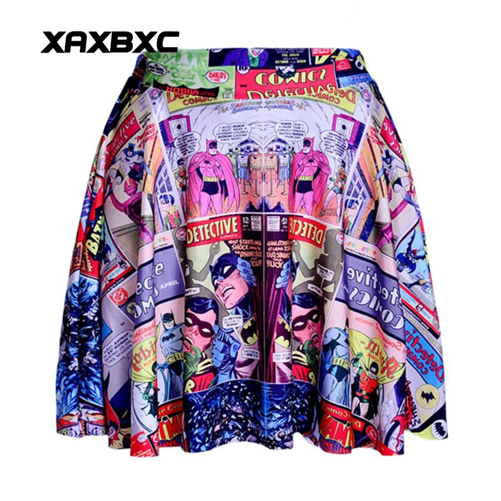 

NEW 1101 Summer Sexy Girl Comics Detective batman Robin Printed Cheering Squad Tutu Skater Women Mini Pleated Skirt Plus Size