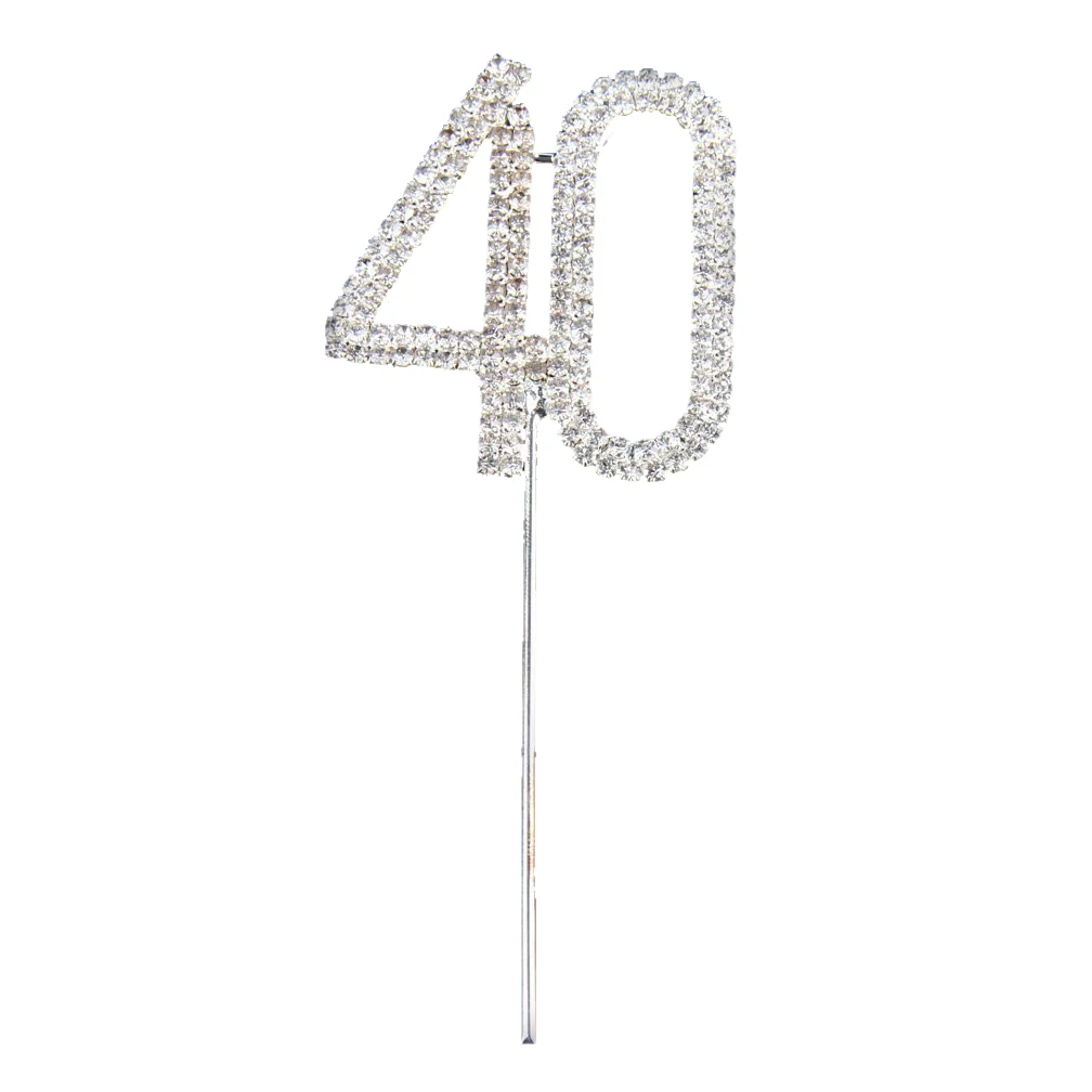 

HOT Hot Crystal Rhinestone Bling Silver Number 40 Birthday 40th Anniversary Cake Top Topper