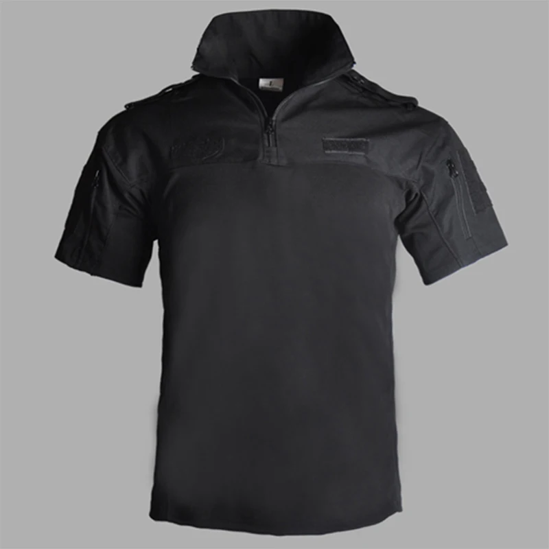 Защитная Военная Униформа Военная Маскировочная-проверенная рубашка быстрая штурмовая с коротким рукавом Поло битва Страйк страйкбол рубашка для пейнтбола - Цвет: Black