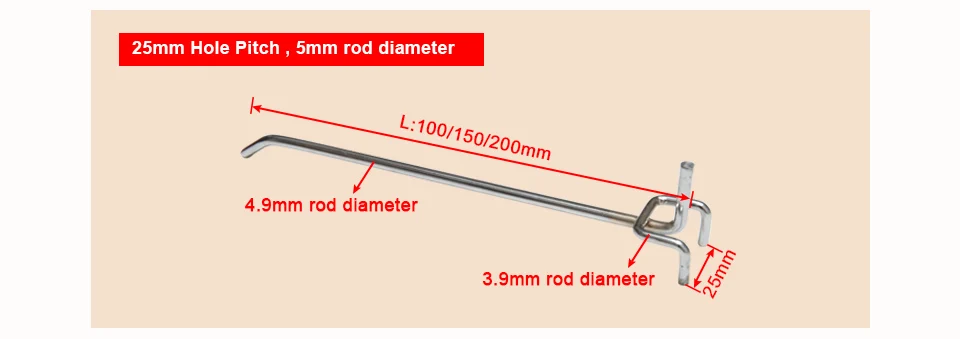 5 шт. металлические крючки для Pegboard 25 мм/32 мм отверстие шаг Pegboard дисплей крючок магазин супермаркет вешалка дисплей Pegboard крюк