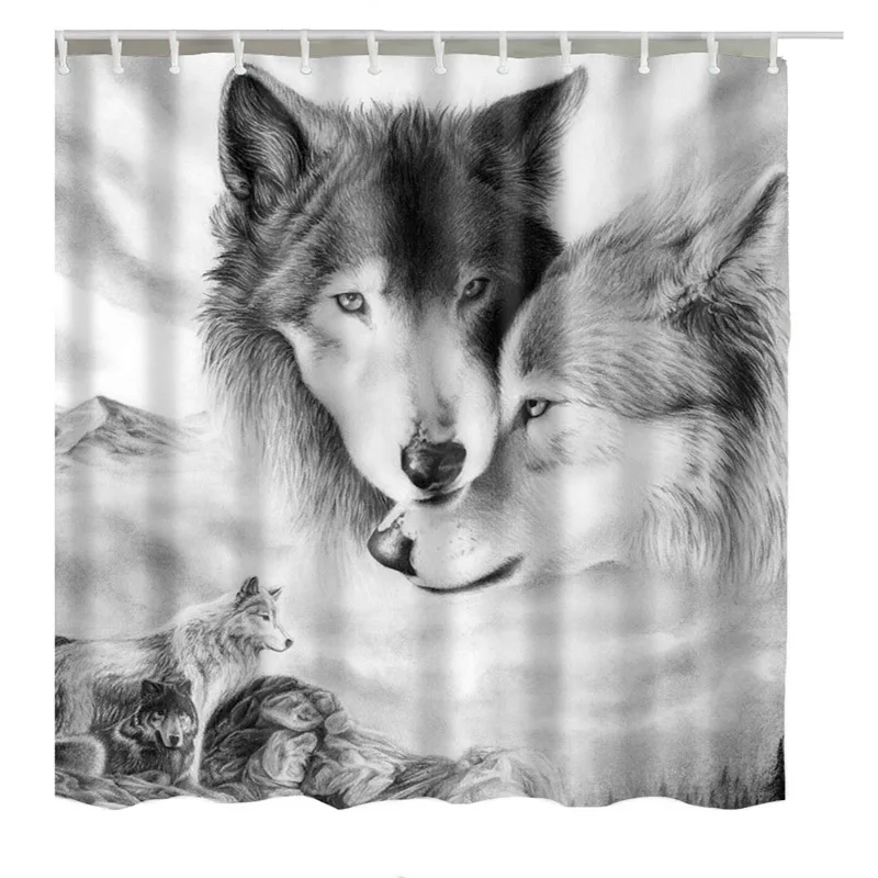 1338 18 De Réductionluxurysmart Rideaux De Bain Loup Chien Mode Personnalisé Rideau De Douche 3d Dessin Animé Modèle Salle De Bains Décor