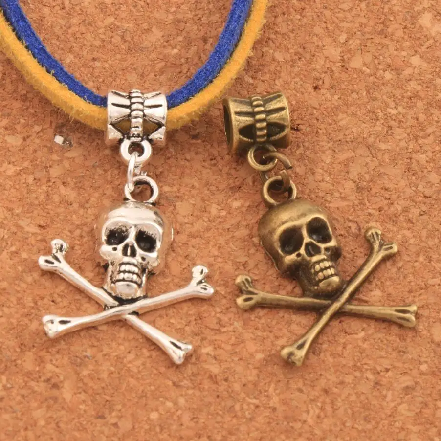 Pirate Skull Halloween Charm Beads 20PCS Antique Silver
