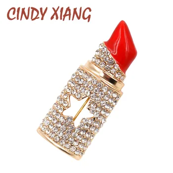 

CINDY XIANG Rhinestone Lipstick Brooches for Women Sexy Fashion Jewelry Elegant Statement Brooch Pins 2017 Summer Design Brooch