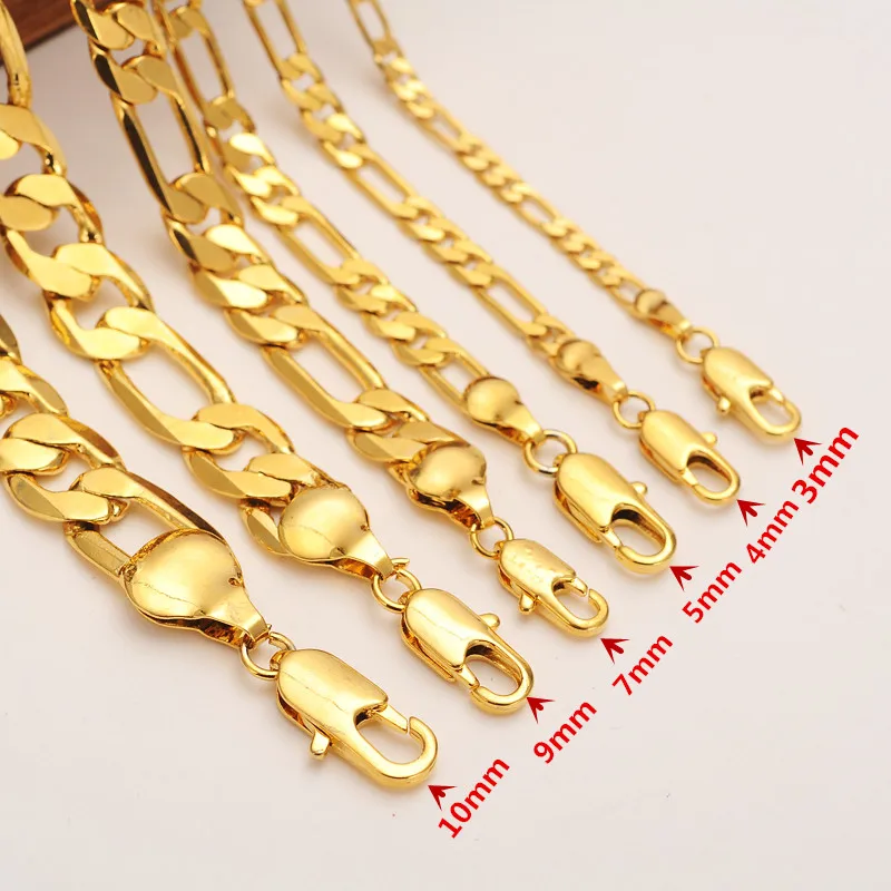 

Mens women's Solid Gold FINISH 3 4 5 6 7 9 10 mm Width Select Italian Figaro Link Chain Necklace bracelet Fashion Jewelry wholes