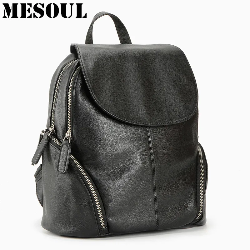 Get  100% Genuine Leather Backpack Women Bags Fashion Knapsack Laptop Bag Double Zipper Travel Backpack 