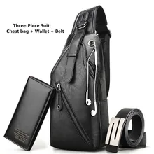 Мужская нагрудная сумка, мужская кожаная нагрудная USB сумка с отверстием для наушников, органайзер для путешествий, мужская сумка, новинка, три предмета, нагрудная сумка