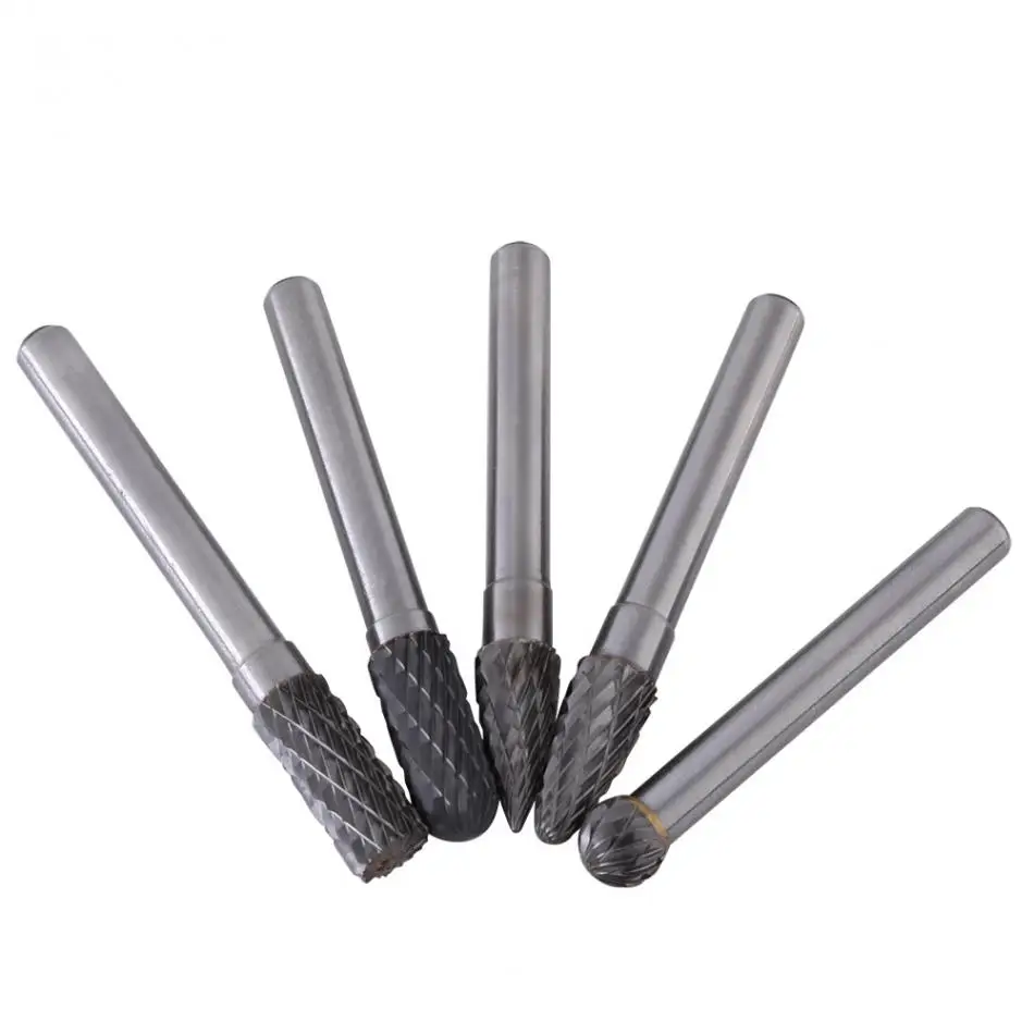 5Pcs Tungsten Steel Grinding Burr 6mm Shank 8mm 10mm 12mm Head Rotary
