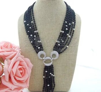 

N071303 19'' -21'' 8 Strands White Pearl Onyx Necklace CZ Pendant