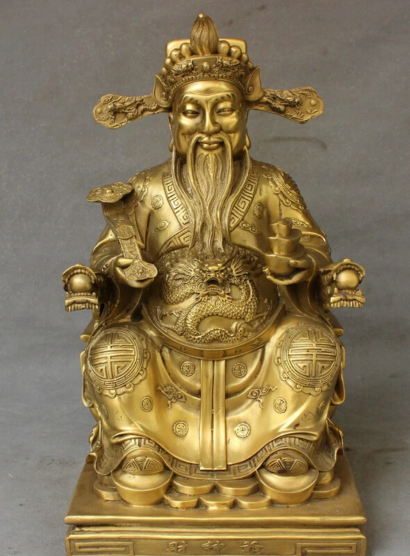 

song voge gem S3364 18" FengShui Chinese Pure Brass Dragon YuanBao RuYi Fu Shou Mammon God Statue