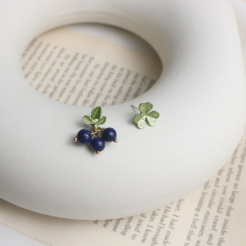 

Cartoon fruit blueberries earring leaves cute fun women alloy asymmetric stud earrings flower novelty personalized jewelry gift