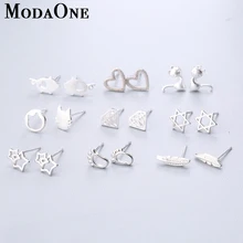 ModaOne Настоящее 925 пробы серебряные ювелирные изделия для женщин милый кот любовь серьги-гвоздики в форме сердца маленькие серьги-гвоздики для девочек Прямая поставка