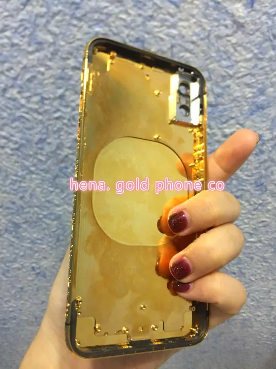 Идеальное качество 24 k зеркало золотое шасси 24ct золото для iphone X средняя рамка с черной крокодиловой натуральной кожи+ кнопки