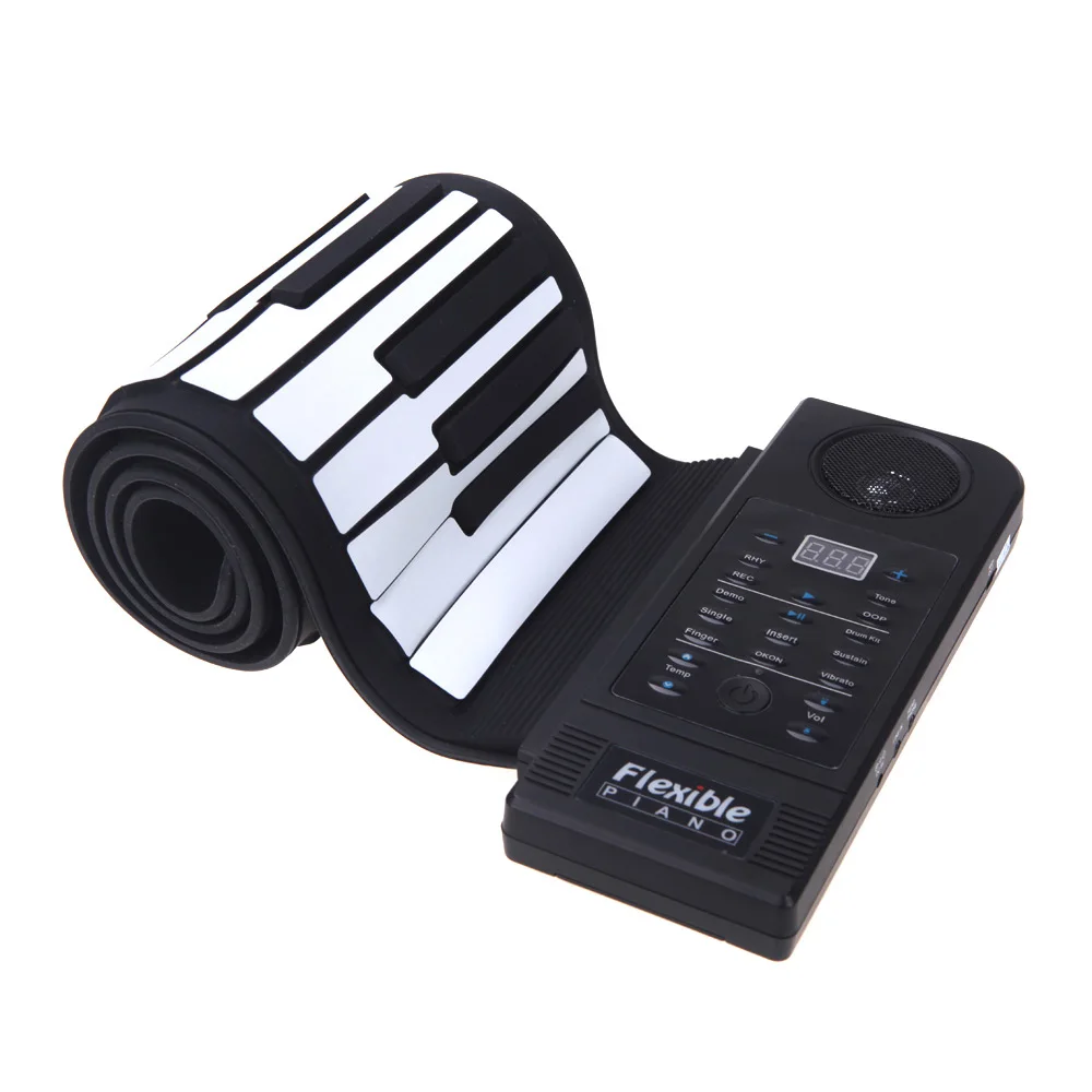 Flexible Piano 61 Keys Electronic Piano Keyboard Silicon Roll Up Piano Sustain Function USB Port with Loud Speaker