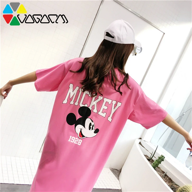 

2019 Summer Long Dresses For Women Plus Size Loose Dresses V-neck Short Sleeved Pregnant Things Midi Dress Mickey T-shirts Dress