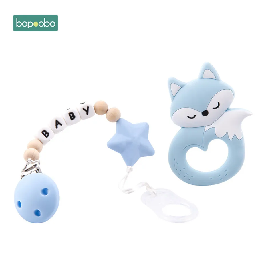 Blue fox Bopoobo 1 шт. детская силиконовая игрушка в виде животного Соска с бусами цепочка для кормления младенцев аксессуары для зубных цепей детская продукция - Цвет: Blue fox
