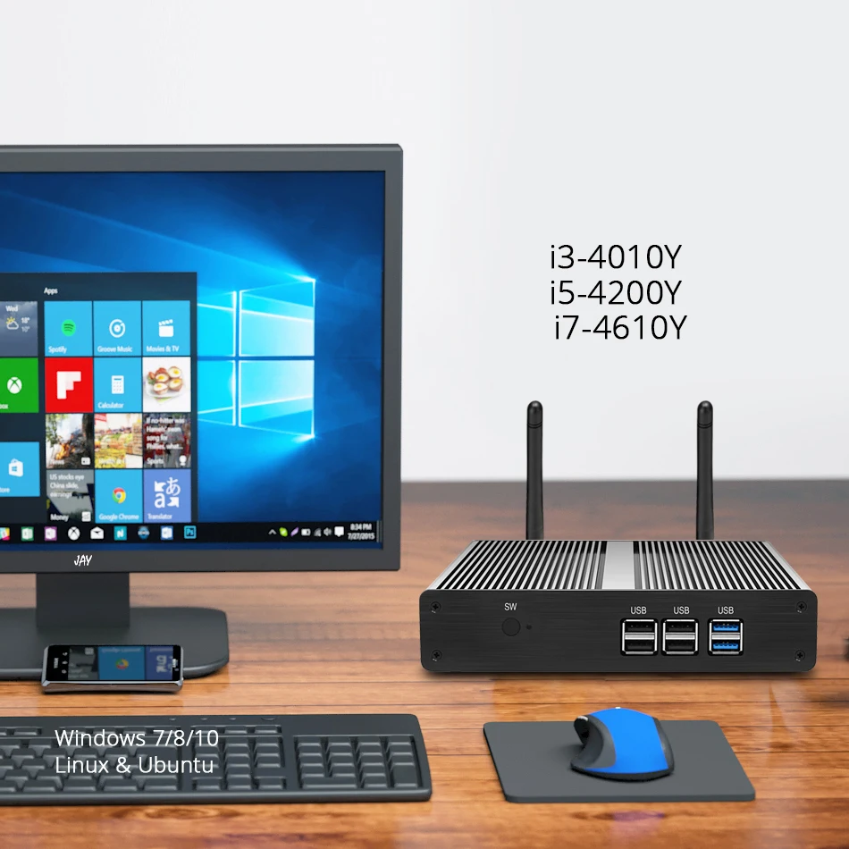  Mini PC Windows 10 Linux Intel Core i3-4010Y i5-4200Y i7-4610Y 8G RAM 240GB SSD 300Mbps WiFi Gigabi