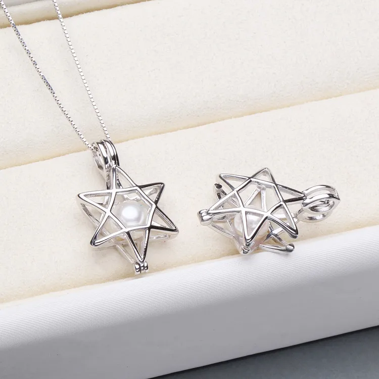 

Popular Twisted Jewelry 925 Sterling Silver Wish Pearl Necklace Open LOVE cube Cage Pendant for women Choker necklace diy