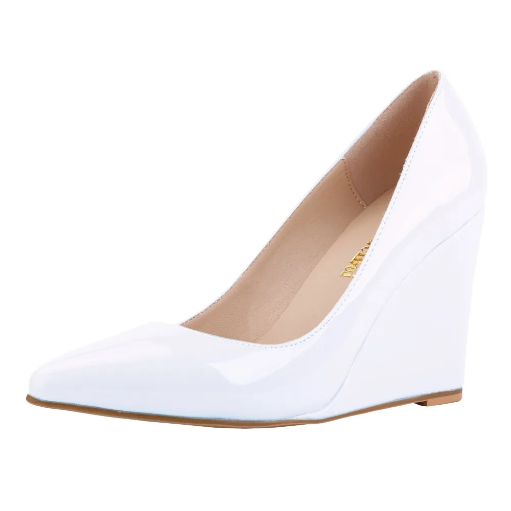 

Summer Hot New Wedge Platform Women Patent Leather Pointed Toe Casual Party Punk Rivet Ladies Candy Colors Wedges High Heels
