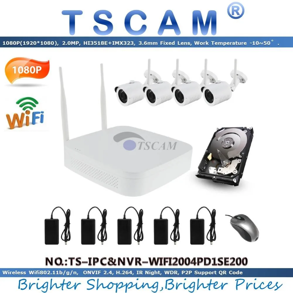 

TSCAM new H.264 CCTV System 4CH Wireless WIFI NVR kits Outdoor HD 1080P Bullet IP Camera IR Security System Video Surveillance