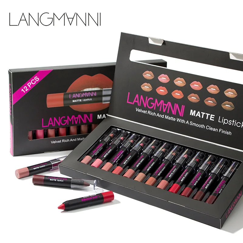 

12pcs/lot Matte Lipstick Set Long Lasting Lip Pen Lipstick Cosmetic Kit Waterproof Velvet Lip Gloss Sexy Lip Makeup Beauty Tint