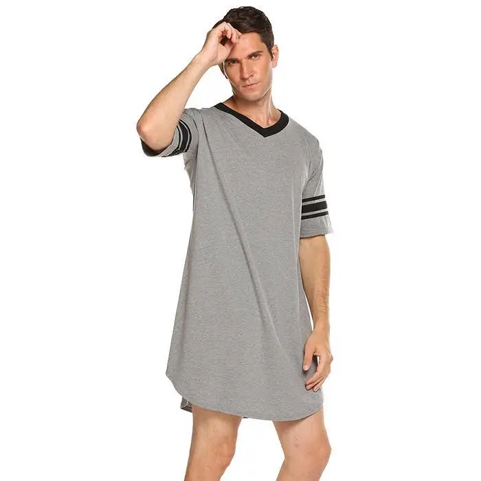 Модная мягкая Пижама для сна с длинным рукавом, летняя мужская повседневная пижама в полоску, комфортная короткая рубашка до колен