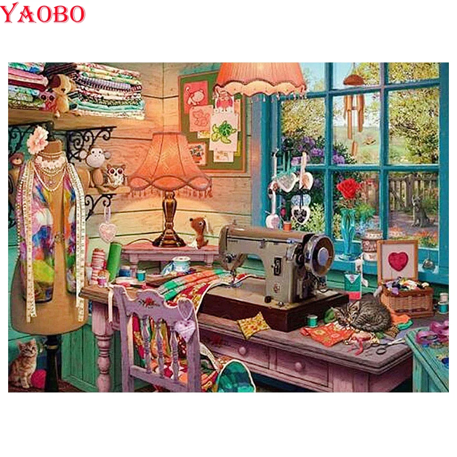 DIY 3D Алмазная картина швейная машина полностью круглая мозаика квадратная