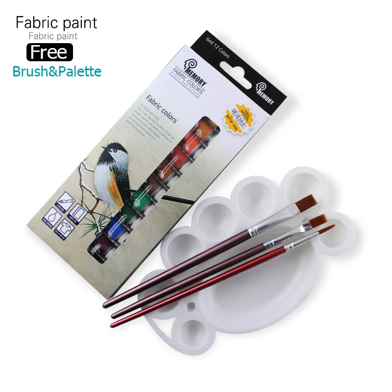 

Memory Brand professional Textile Fabric Paint set Non Toxic Tube 12 Colors acrylic paint for artists free offer paint brush