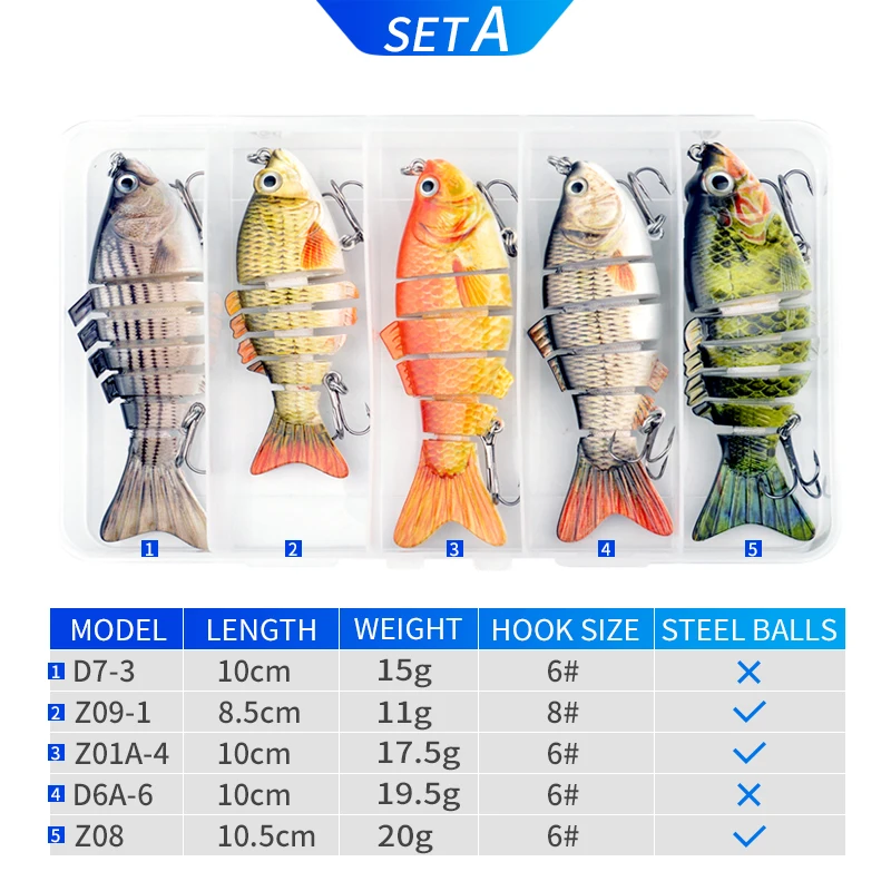 1 комплект в партии, 2/5 шт разноцветные, приманка для рыбалки, набор для рыбалки с коробкой, мульти сегментов шарнирные, твердая приманка, похожая на настоящую воблеры свимбейт Crankbait