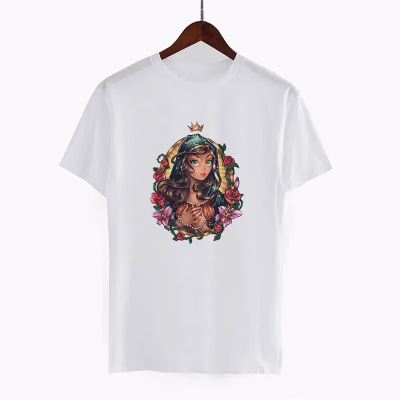Модная женская футболка в стиле панк с татуировкой, Забавные футболки с принтами принцесс, женская летняя Модная белая крутая футболка с коротким рукавом, топы