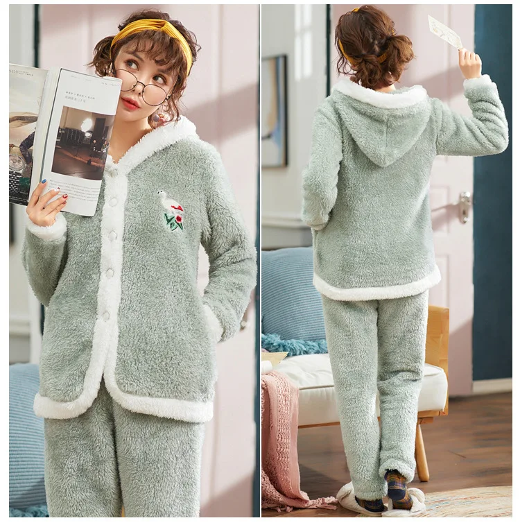 Пижама женская осень и зима милая и милая Корейская версия кораллового флиса теплый плюс бархатный толстый фланелевый домашний костюм