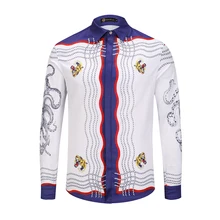 XIMIWUA Новое поступление мужские рубашки синяя полосатая 3d печать Повседневная приталенная гавайская рубашка с длинным рукавом Роскошные Рубашки Chemise Homme