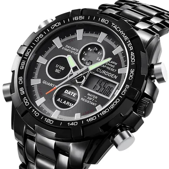 

CURDDEN Men Watches Multi-Function Sport Wristwatch Chronograph Dual Display Week Display Waterproof Stainless Digital Watch
