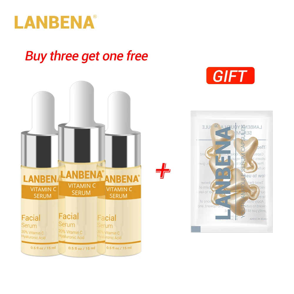 Купить 3 получить 1 подарок LANBENA витамин C отбеливание Сыворотки Гиалуроновая