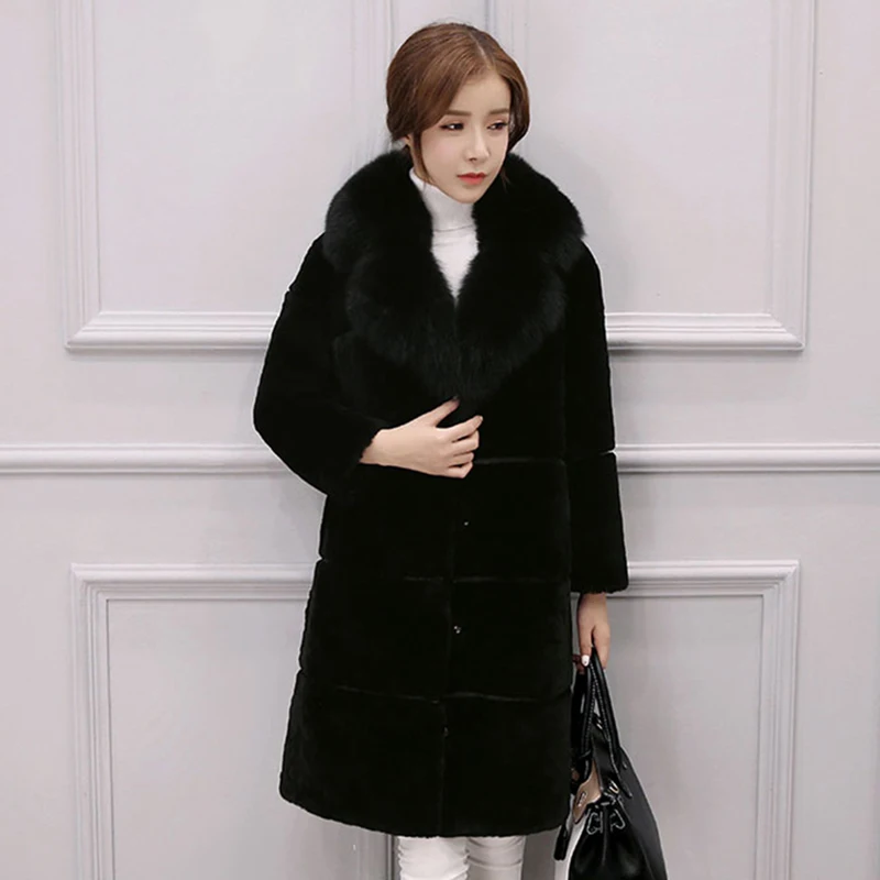 Женская верхняя одежда, пальто, зима, новое модное меховое пальто, женское длинное высококлассное элегантное пальто с имитацией лисьего меха, большой размер, теплая куртка ll670