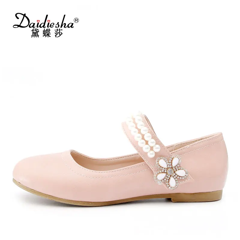 

Daidiesha Sweet Color Girl's Dress Shoes Elegant String Bead Women's Flat Shoes Soft Touch Female's Mary Jane Flats Large Size